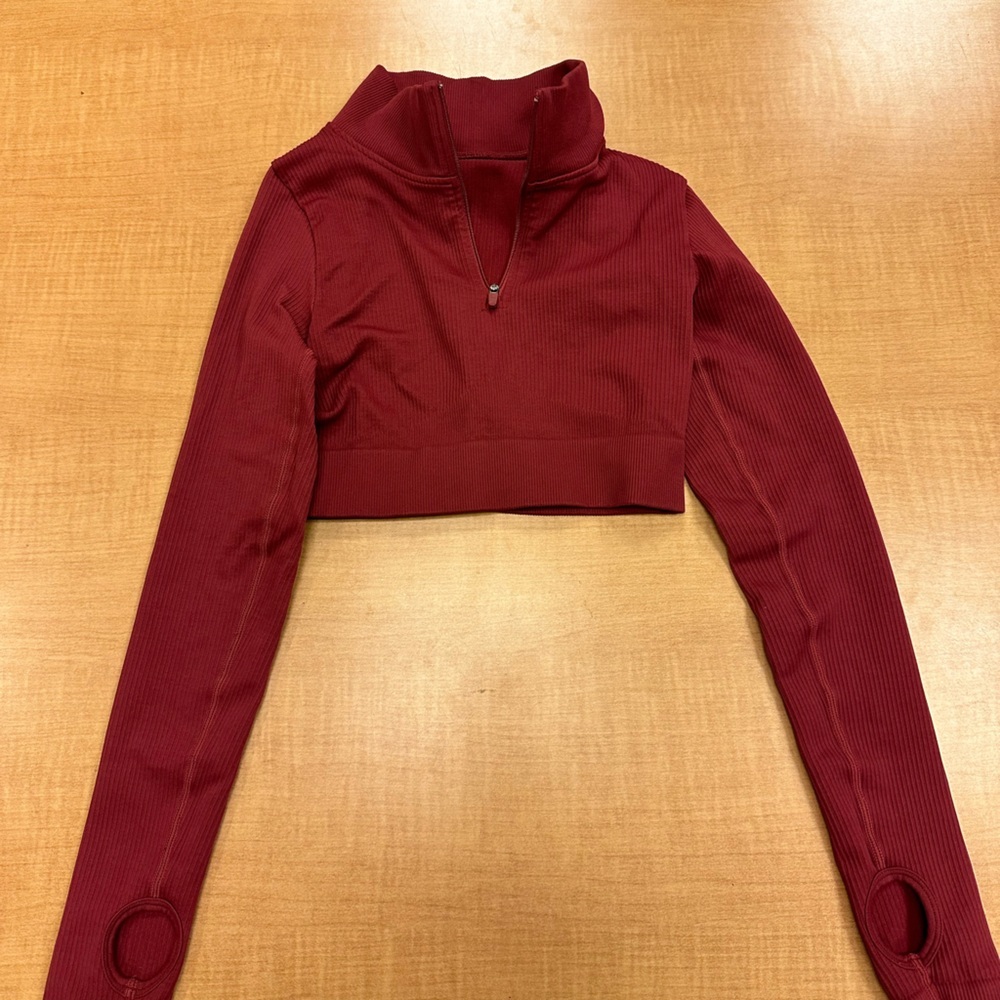 Red Long Sleeve Crop Top